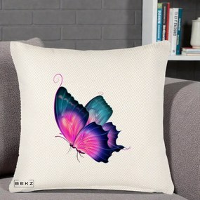 Perna Decorativa Fluture Neon, 40x40 cm, Crem Reliefat, Husa Detasabila, Perna Inclusa, BEKZ®