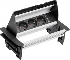 Priză încorporabilă în blat GTV, 3 prize Schuko, aluminiu, 242,5 x 158 mm Aluminiu, Aluminiu, L:242.5 mm; l:158 mm; H:80 mm