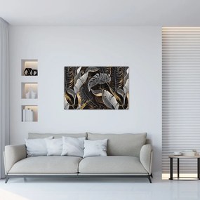 Tablou - Frunze tropicale, Galben - auriu (90x60 cm)