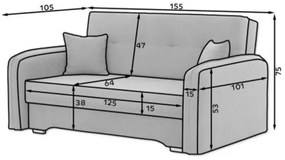 Canapea extensibila 2 locuri LAINE, gri deschis