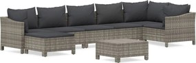 vidaXL Set mobilier de grădină cu perne, 8 piese, gri, poliratan