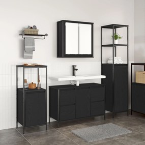 Set de mobilier pentru baie 3 piese - Stejar negru din lemn prelucrat