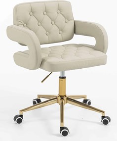 HR8403K Scaun Ecru Piele Ecologica Premium Soft cu Bază Aurie