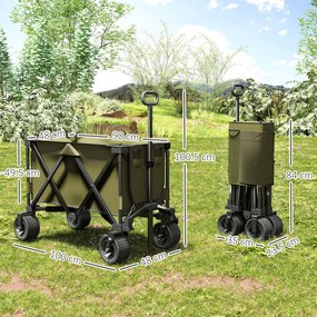 Cărucior Outsunny, pliabil, 7 buzunare laterale, mâner reglabil, capacitate de până la 120 kg, oțel, verde, 100 x 48 x 100,5 cm | Aosom Romania