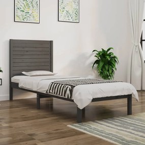 3104575 vidaXL Cadru de pat single, gri, 90x190 cm, lemn masiv
