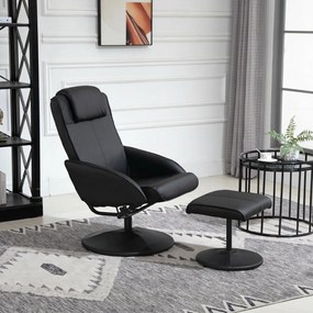 HOMCOM Fotoliu reclinabil de relaxare cu otoman pentru picioare si tapiterie din piele artificiala, 71x78x101cm, negru | Aosom Romania
