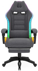 RESIGILAT- Scaun gaming, sistem iluminare bandă LED RGB, suport picioare, material textil, Gri
