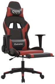 Scaun de gaming cu suport picioare, negru rosu vin, piele eco