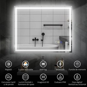 HOMCOM Oglindă Baie Bluetooth LED Antiabur Tactil | Aosom Romania
