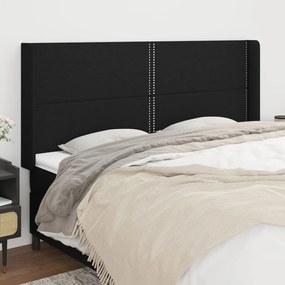 Tablie de pat cu aripioare, negru, 163x16x118 128 cm, textil 1, Negru, 163 x 16 x 118 128 cm