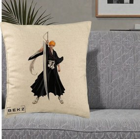 Perna Personalizata Bleach Ichigo Kurosaki Zangetsu, 40x40 cm, Bej, Husa Detasabila, Perna Inclusa, BEKZ®