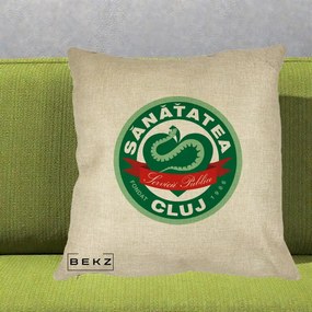 Perna Personalizata Sanatatea Cluj Servicii Publice 1986, 40x40 cm, Crem, Husa Detasabila, Perna Inclusa, BEKZ®