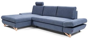 Colțar extensibil AVESTA, tapițat, cu spațiu de depozitare, în L, cu șezlong pe stânga, albastru