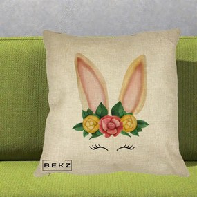 Perna Decorativa Iepuras Flori Urechi Pastelui, 40x40 cm, Crem, Husa Detasabila, Perna Inclusa, BEKZ®