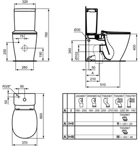 Rezervor vas wc Ideal Standard Connect Space Cube alb lucios cu alimentare inferioara