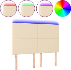 vidaXL Tăblie de pat cu LED, crem, 144x5x118/128 cm, textil