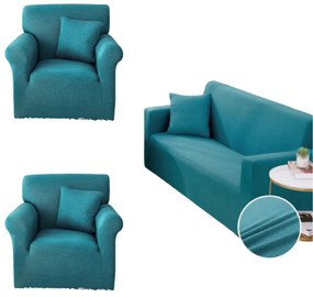 Set huse elastice pentru canapea 3 locuri si 2 fotolii, cu brate, uni, turquoise, SHEJ-43