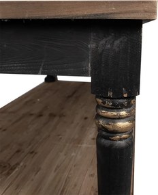 Masă de prezentare shabby chic din lemn, natur, cu raft inferior și picioare strunjite, finisaj negru antichizat, 85 x 200 x 100 cm, „Clarisse”