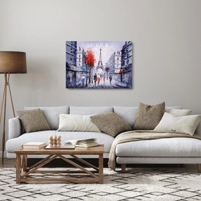 Tablou pe sticlă - Străzi din Paris, pictură în ulei (70x50 cm)