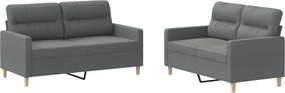 vidaXL Set de canapele cu perne, 2 piese, gri închis, textil