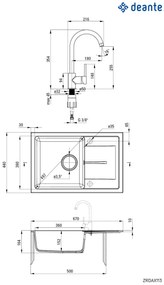 Chiuvetă din granit cu baterie, 1-cuvă cu picurător, Leda, ZRDA7113