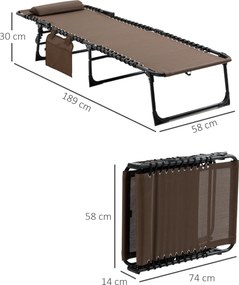 Outsunny Șezlong, șezlong pliabil cu pernă pentru gât, cadru din oțel, husă din plasă, capacitate 120 kg, Maro | Aosom Romania