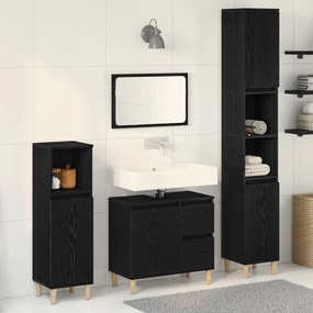 vidaXL Set de mobilier pentru baie cu ușă 3 pcs Negru 30 x 30 x 180 cm