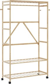 vidaXL Suport pentru haine cu rafturi și roți 110x40x180 cm bambus