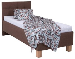 Pat tapițat MARIA ONE 90x200 cm, cu saltea și spațiu de depozitare, maro
