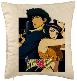 Perna Decorativa cu Cowboy Bebop, 40x40 cm, Bej, Husa Detasabila, Burduf