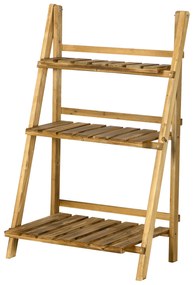 Outsunny Etajeră pentru plante în lemn formă piramidală, eșafodaj pliabil cu 3 rafturi 60 x 37 x 93 cm maro | Aosom Romania