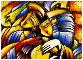Tablou pe sticlă - Pictură în ulei, îndrăgostiții (70x50 cm)