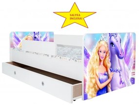 Pat Kiddy, imprimat cu Barbie, pentru 2-14 ani, cu protectie si saltea, 180x80 cm