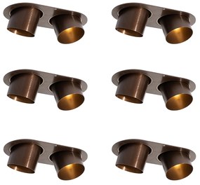 Set de 6 spoturi încastrate bronz închis GU10 70mm înclinabile cu 2 lumini - Installa