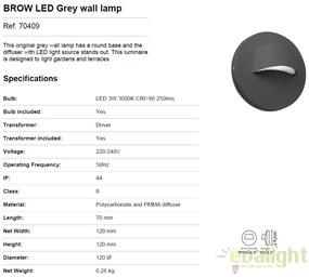 Aplica LED iluminat exterior design minimalist BROW gri inchis 70409