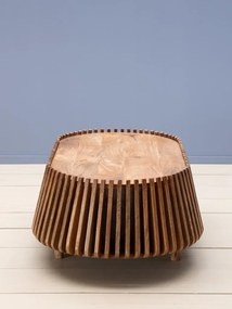 Măsuță de cafea din lemn de mango, ovală, cu structură din lamele verticale, natur, finisaj satinat, 120×70×40 cm, „Narok"