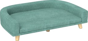 PawHut Canapea Elegantă pentru Animale de Companie, Pat Înălțat cu Pernă Moale, Cadru din Lemn, Verde, 98x67x25cm | Aosom Romania