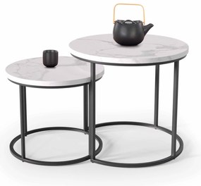 Set 2 buc. masă de cafea metalică Owen (Marmură albă + Negru). 1049075