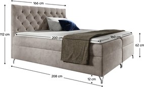 Pat cu boxspring, 160x200, ţesătură gri-bej Taupe Velvet, GULIETTE + cadou