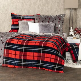 Lenjerie de pat din microflanelă 4Home Carouri roșu, 140 x 220 cm, 70 x 90 cm