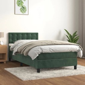 3141530 vidaXL Pat box spring cu saltea, verde închis, 100x200 cm, catifea