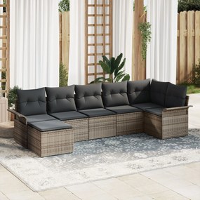 vidaXL Set de canapele de grădină cu 7 piese cu perne gri din ratan poli