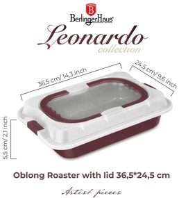 Tava cu capac plastic 36,5 x 24,5 Leonardo Berlinger Haus BH 8636, visiniu mat