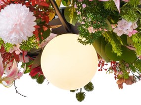 Lampă suspendată boemă neagră cu flori colorate roșii și roz - Flower Power