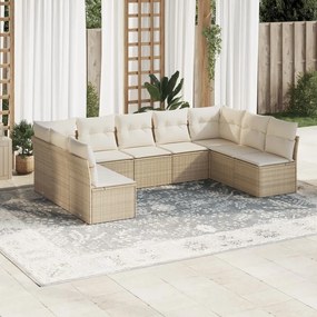 vidaXL Set canapele de grădină, 9 piese, cu perne, bej, poliratan