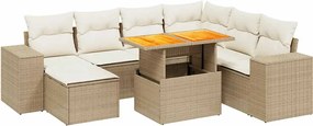 vidaXL Set canapele de grădină, 8 piese, cu perne, bej, poliratan