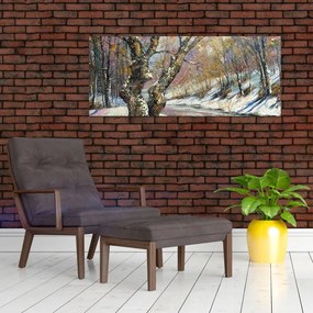 Tablou cu peisaj de iarnă pictat (120x50 cm)