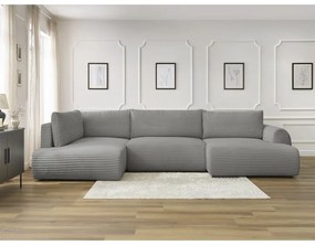 Colțar gri închis extensibil/cu spațiu de depozitare cu tapițerie din catifea reiată (cu colț pe partea stângă/în formă de "U") Lucien – Bobochic Paris