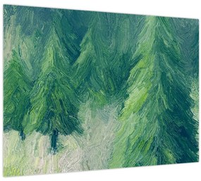Tablou pe sticlă - Conifere pictate (70x50 cm)