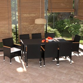 3095002 vidaXL Set mobilier de grădină cu perne, 9 piese, negru, poliratan